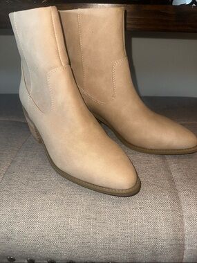 DV by Dolce Vita Tan Suede Ankle Booties with Low Stacked Heel